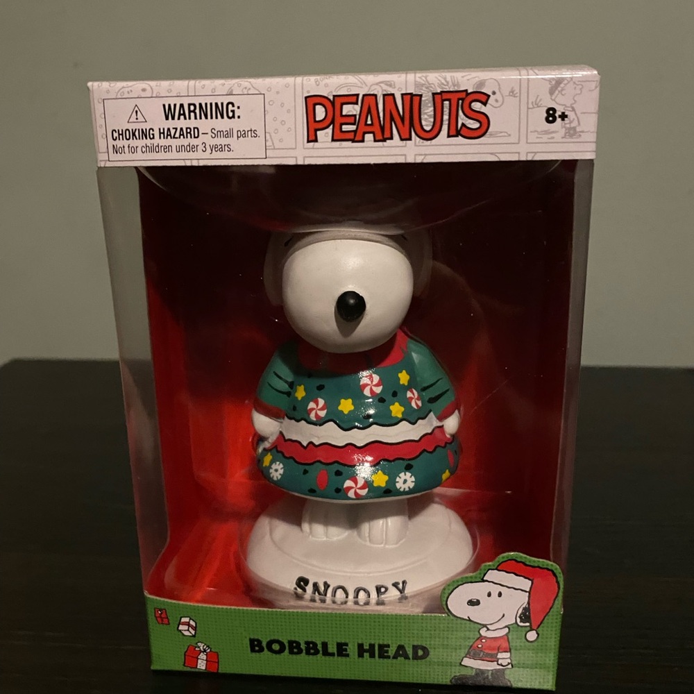 Peanuts Snoopy Bobble Head in Green Holiday Sweater